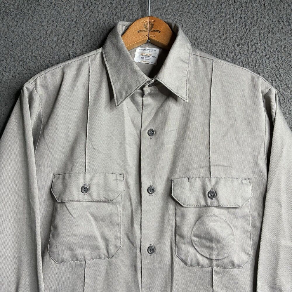 Vtg Big Mac JcPenney Work Shirt Gray Button Up Long Sleeve Med 15-15.5